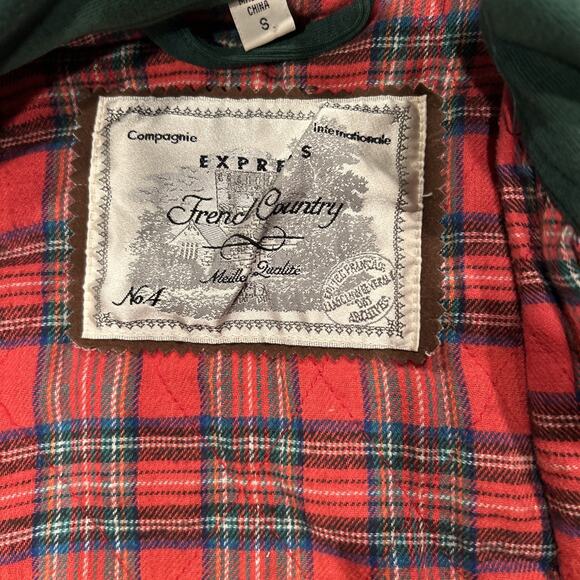 VTG 80s Express French Country Green Jacket Plaid Accent Latch Hook Small - Picture 3 of 11
